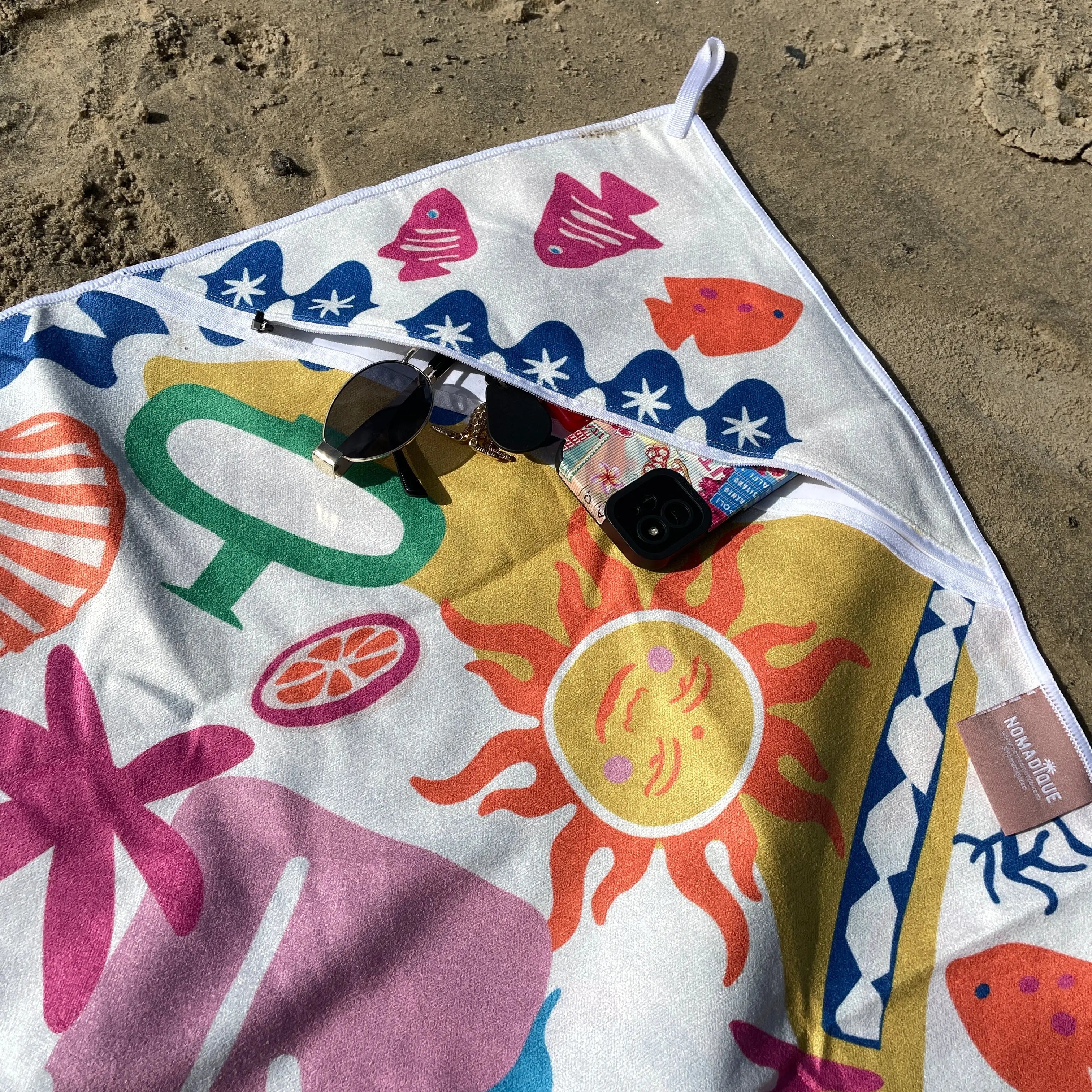 Amalfi coast sand free travel beach towel with pocket