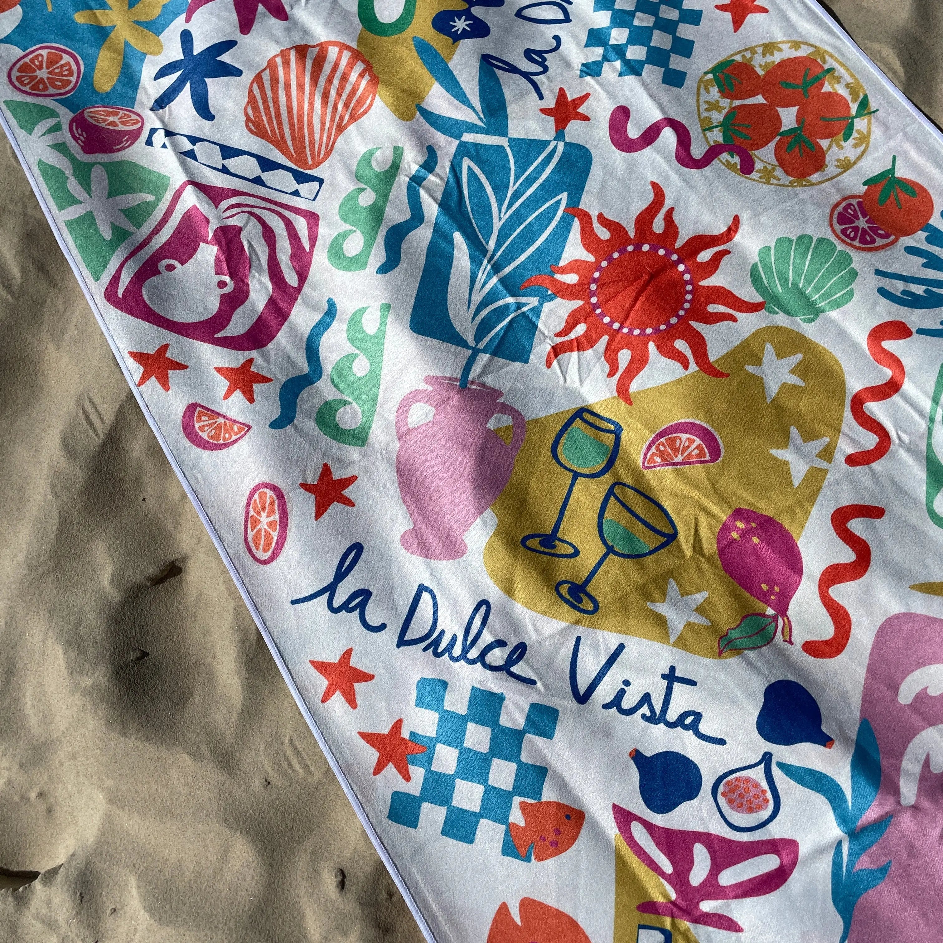 Amalfi coast sand free travel beach towel with pocket