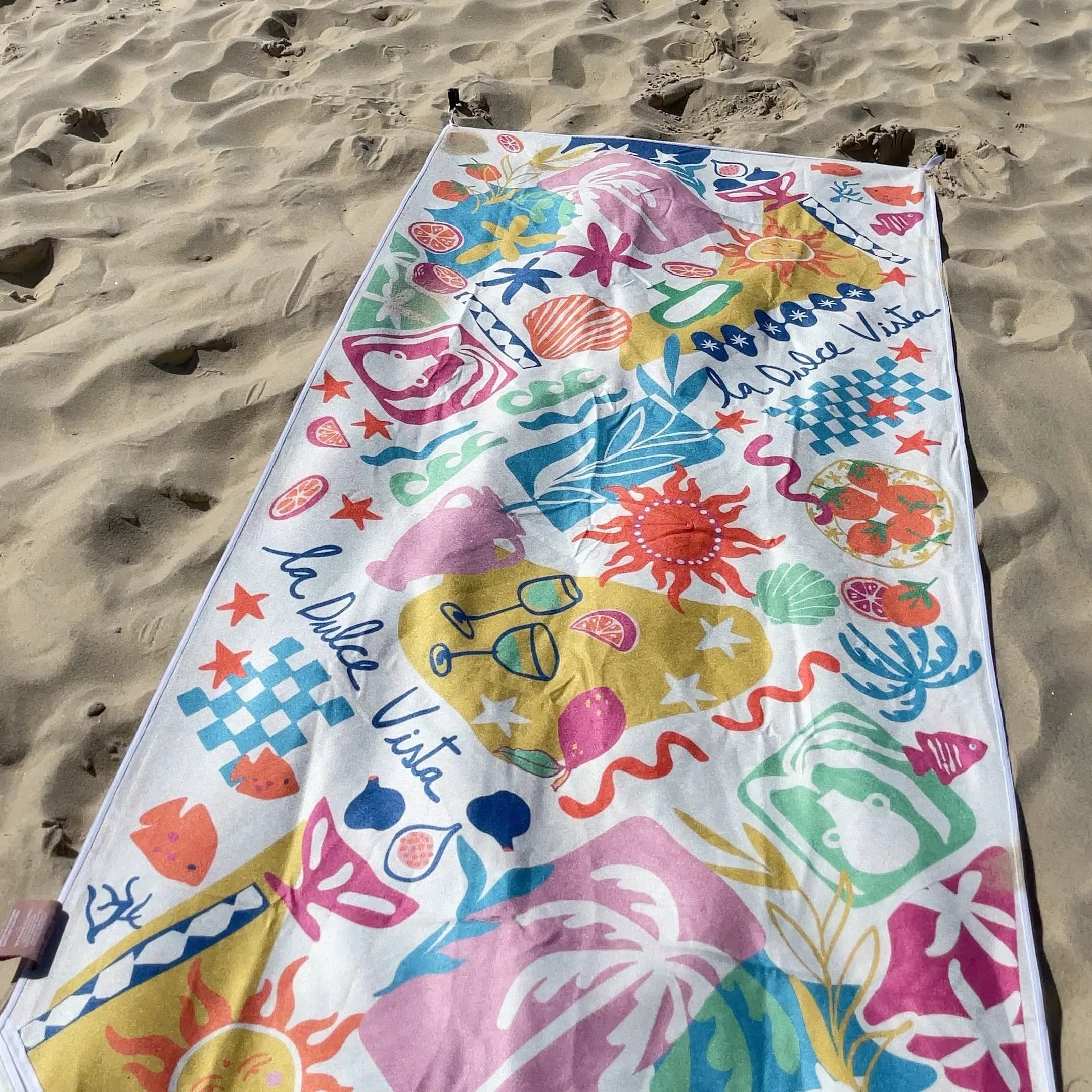 Amalfi coast sand free travel beach towel with pocket white sand beach