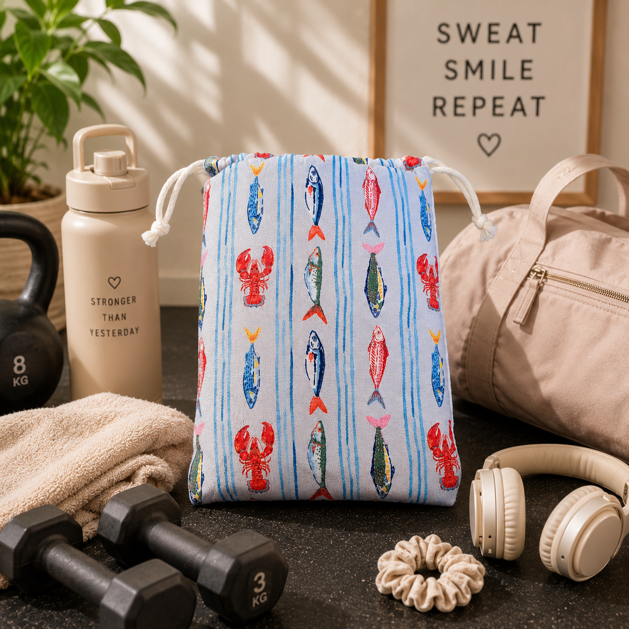 Gym Towel with Hood and Pocket - Sardines