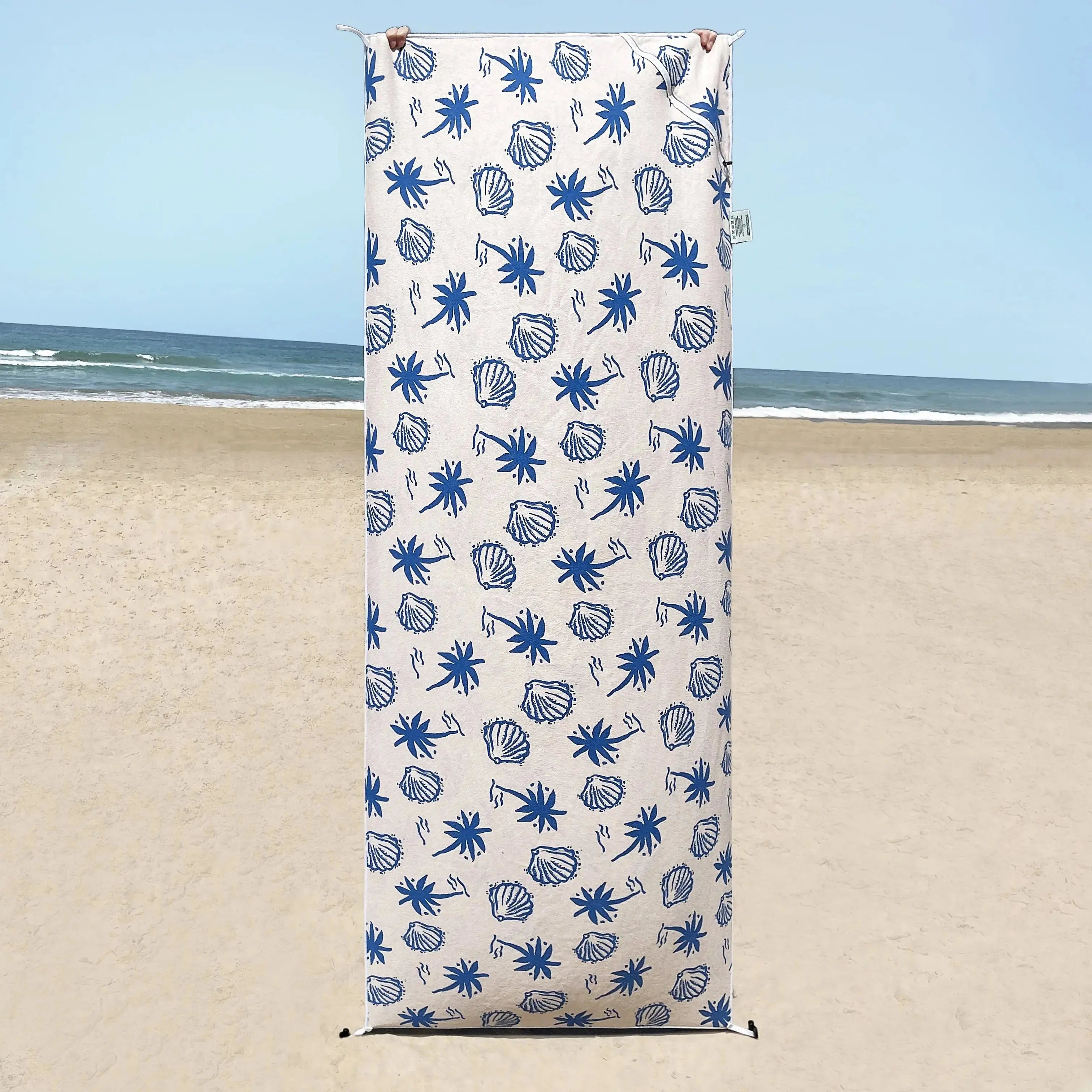 Santorini Shells & Palms Beach Towel With Pocket