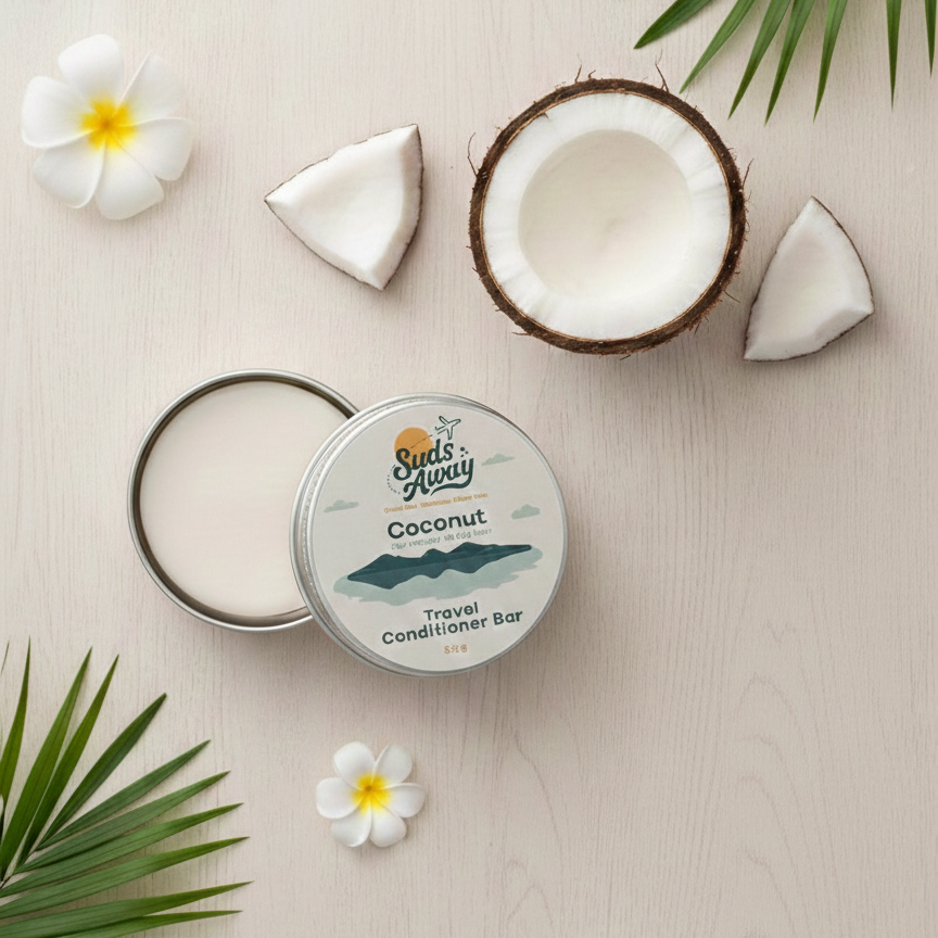 Upgrade your hair care with this coconut oil conditioner bar designed for travel and sustainability. Made with natural ingredients, it nourishes the scalp, detangles hair, and supports a plastic-free lifestyle.