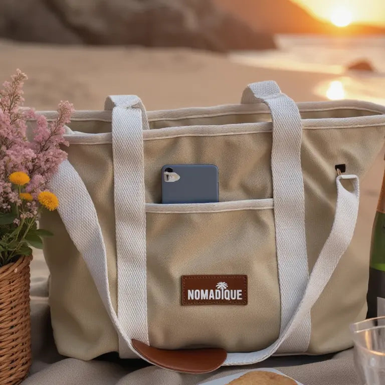 Large Cooler Tote Beach Bag Beige - CLEARANCE! Nomadique Co