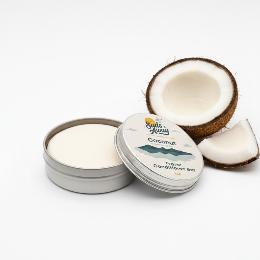 Formulated with rich coconut oil, this solid conditioner bar restores shine and hydration to dry or damaged hair. Ideal for travel, this zero-waste conditioner bar lasts longer than liquid conditioners and leaves hair smooth and manageable.