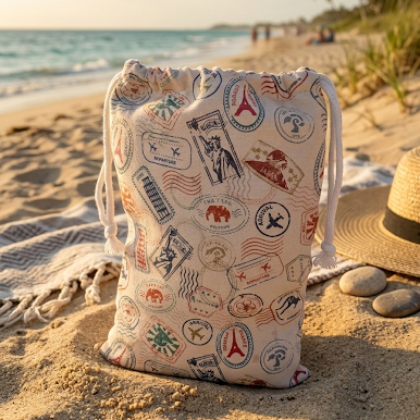 Keep your beach essentials organised with the Passport Theme Beach Towel Bag. Lightweight, stylish, and perfect for travel, beach days, and adventures on the go.