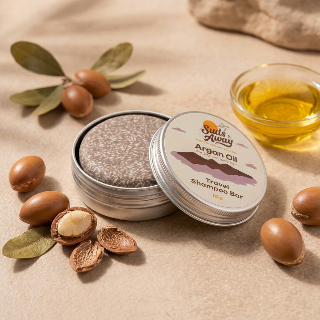 This argan oil shampoo bar delivers a rich lather that cleanses without stripping natural oils. Designed for travel and everyday use, Suds Away shampoo bars are spill-free, lightweight, and eco-friendly.