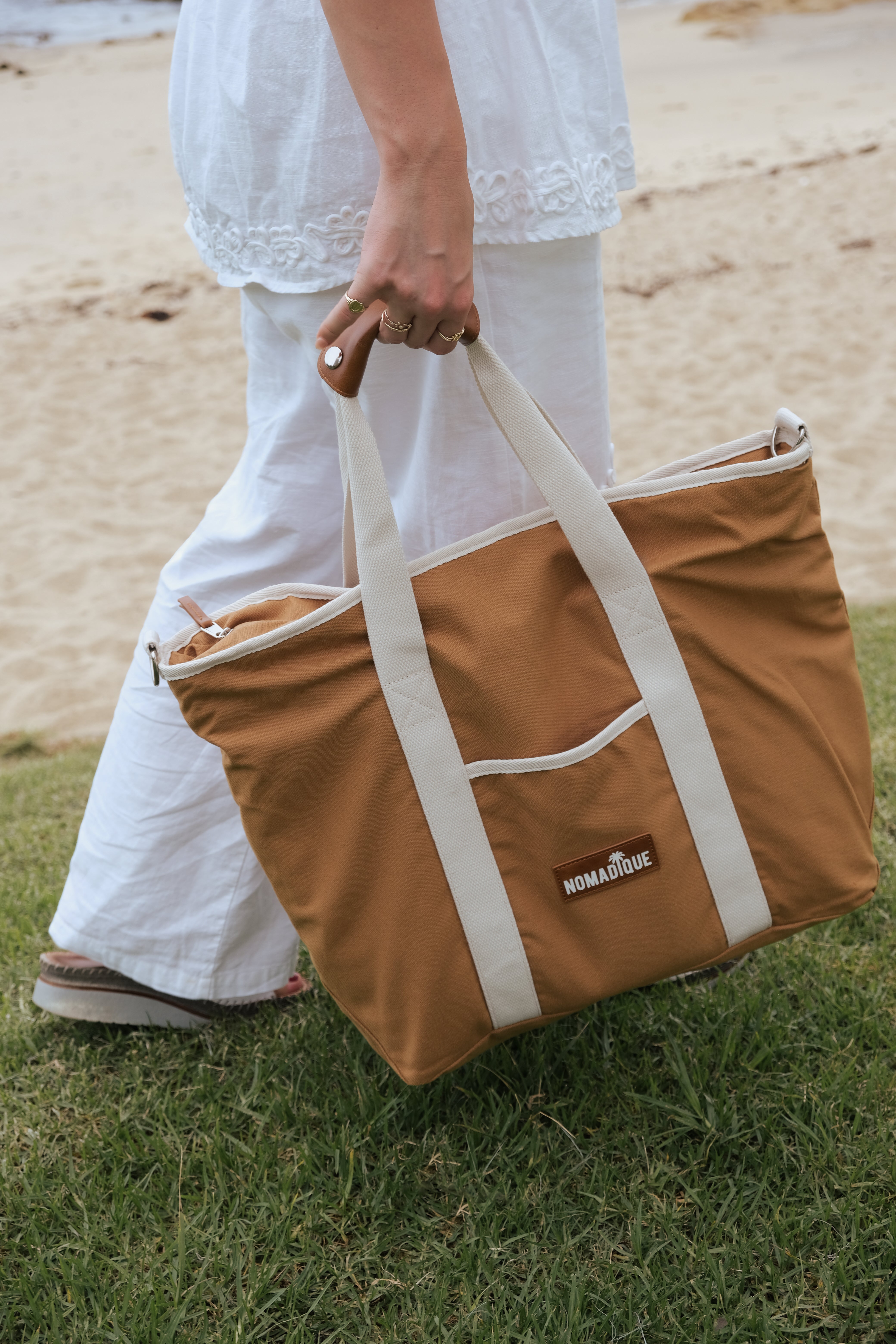 beach tote bag brown cooler bag australia zip pockets 
