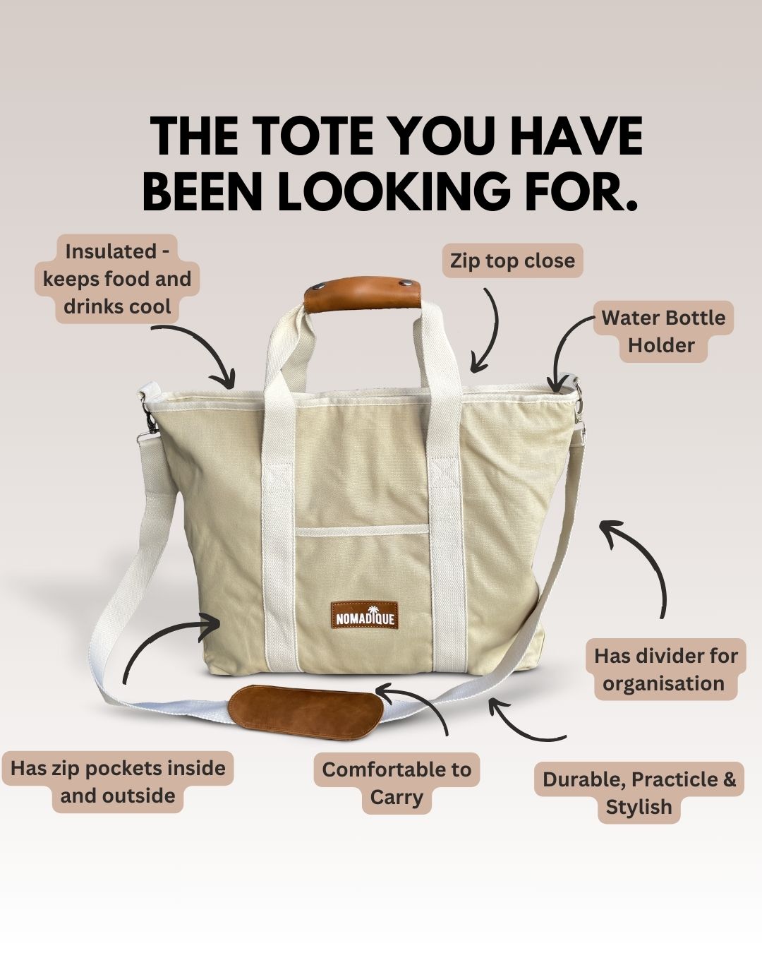 beach tote bag cream cooler bag australia zip pockets 