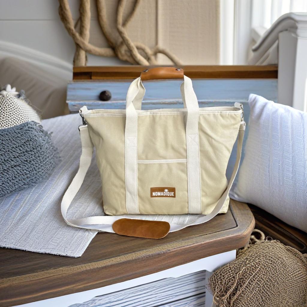Large Cooler Tote Beach Bag Beige