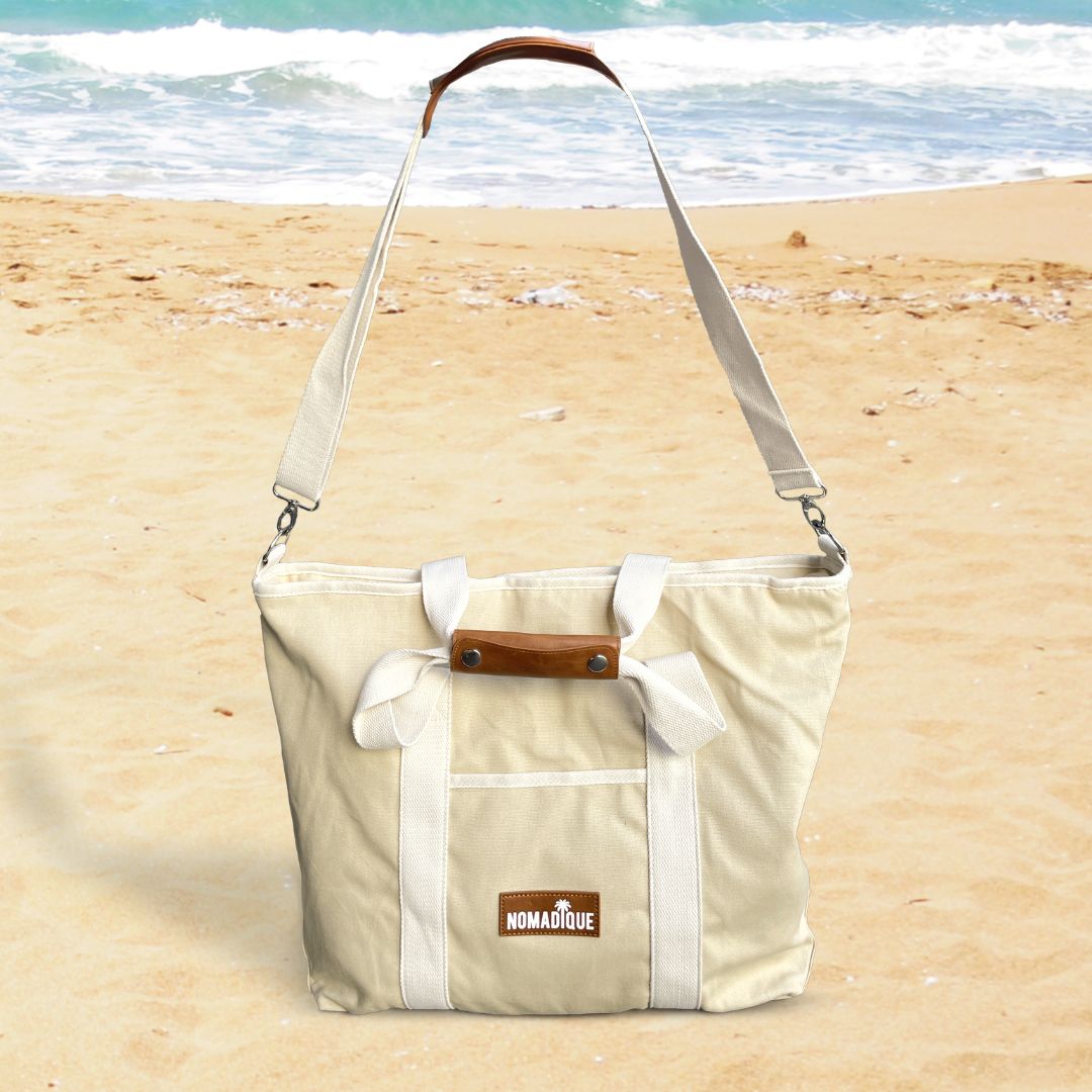 Large Cooler Tote Beach Bag Beige