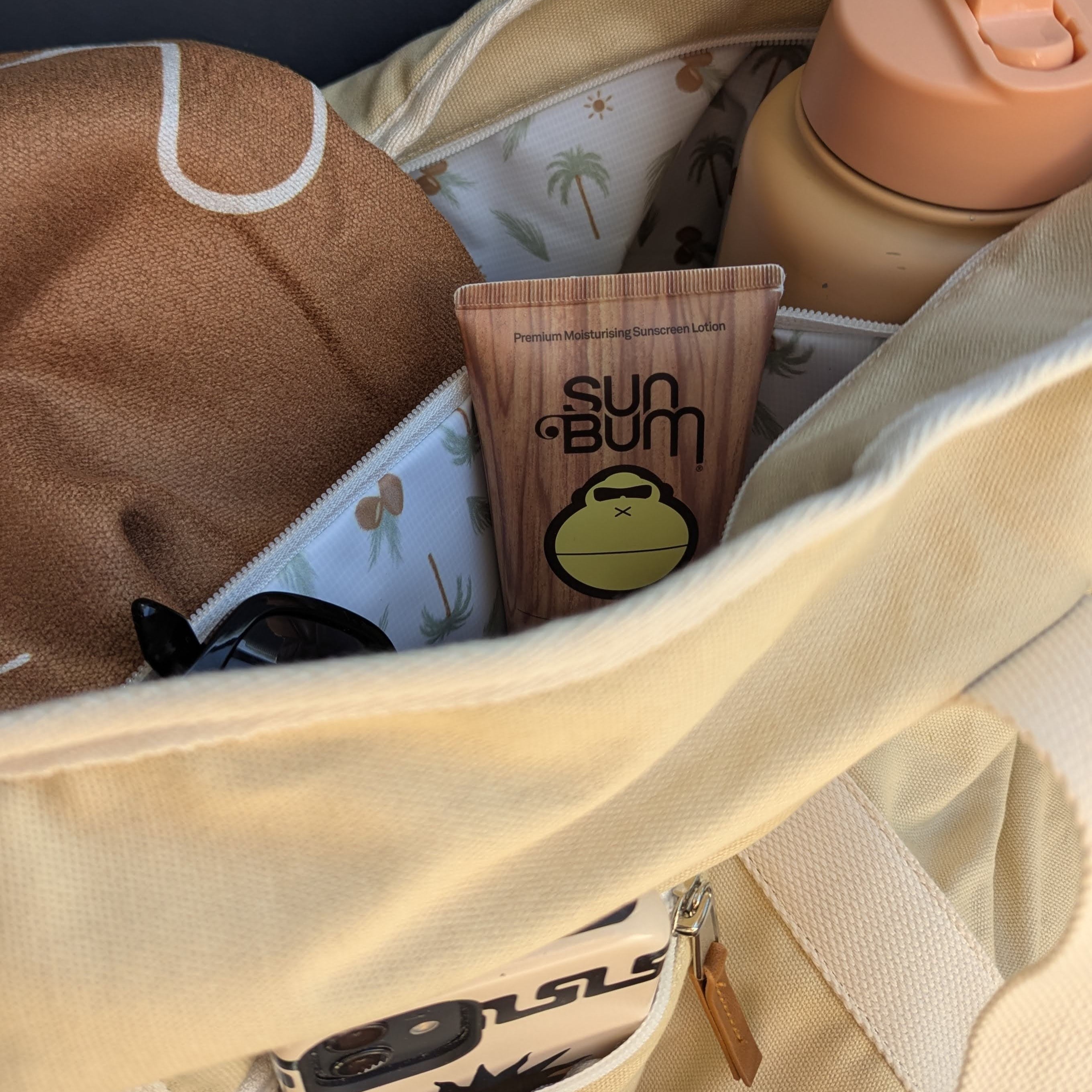 Large Cooler Tote Beach Bag Beige